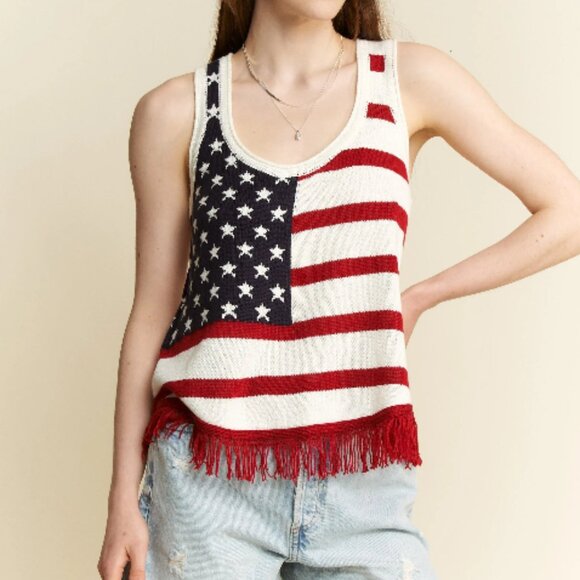 American Flag Fringe Tank Top - Picture 1 of 6
